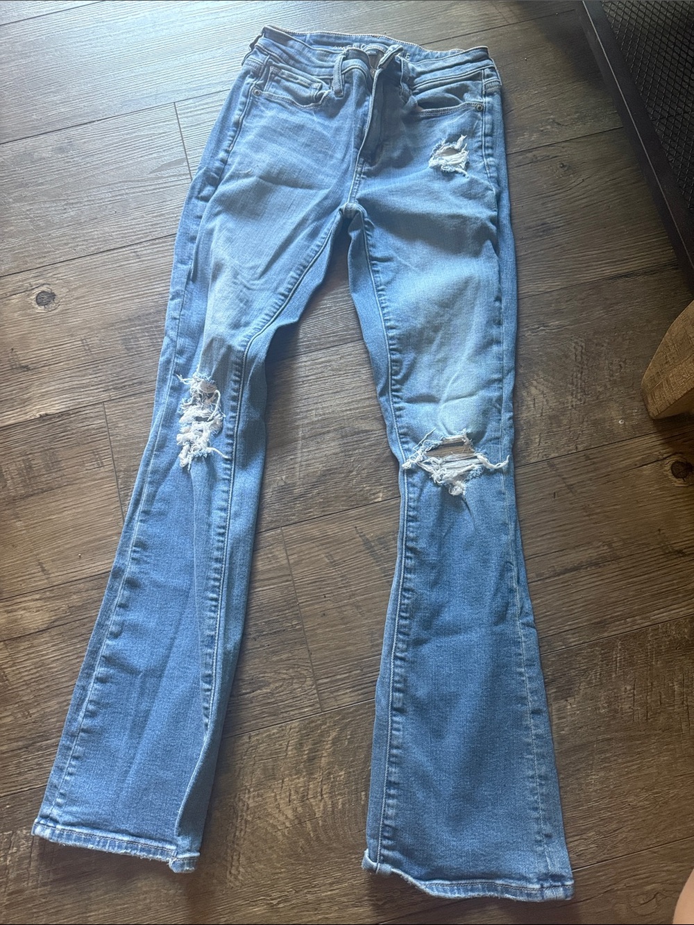 American Eagle Outfitters Light Blue Distressed Flare Jeans